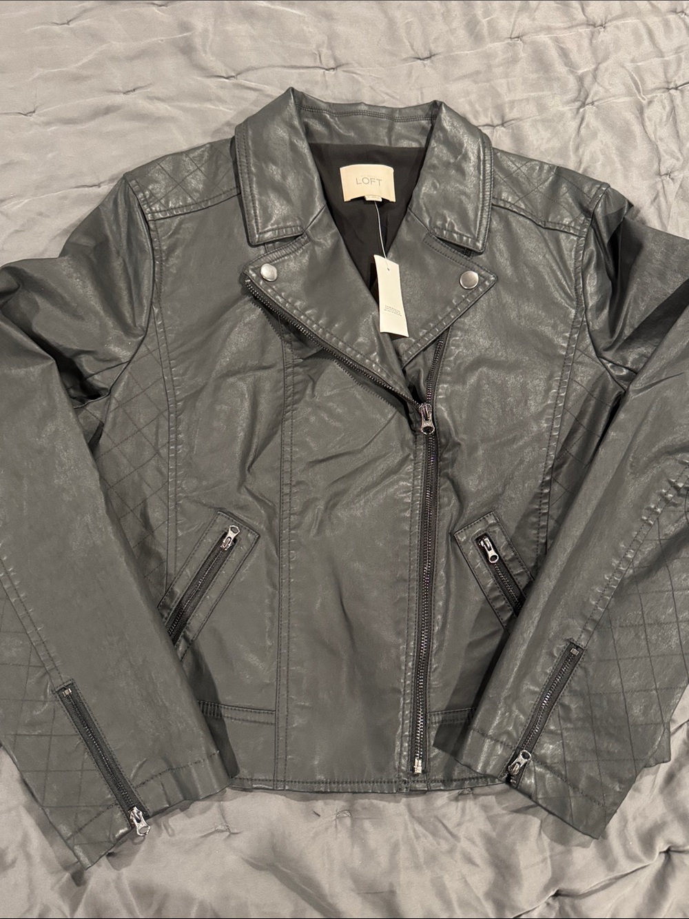 LOFT Black Faux Leather Biker Jacket NWT XL
